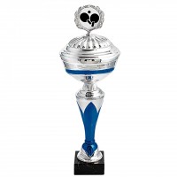 Stalo teniso apdovanojimo taurė sidabro - mėlynos spalvos su dangteliu, 31 cm