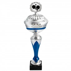 Stalo teniso apdovanojimo taurė sidabro - mėlynos spalvos su dangteliu, 31 cm